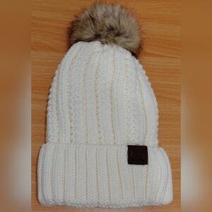 C.C. Exclusive Womens Beanie Winter Hat Cap Knit Faux Fur Pom Pom Skiing Trips